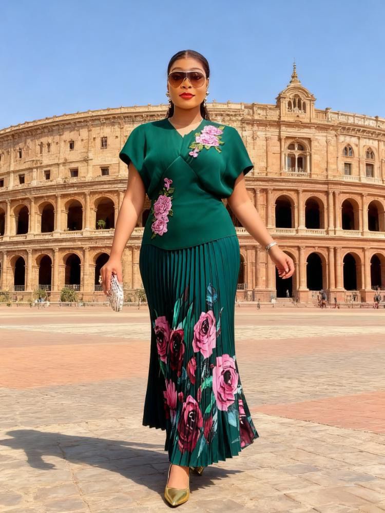 women elegant floral printed skirt set women elegant floral printed skirt set